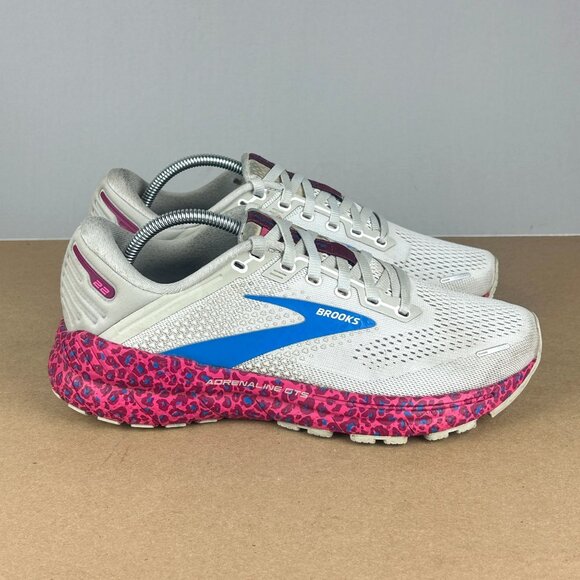 Brooks Adrenaline GTS 22 Athletic Running Shoes Womens 8 Blue Pink Leopard - Picture 3 of 10